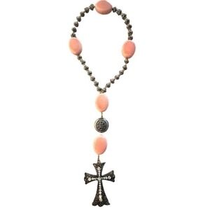 Decorative Rosary Cross About 13.5 in Pink Silver Filigree Rhinestone Jewelry